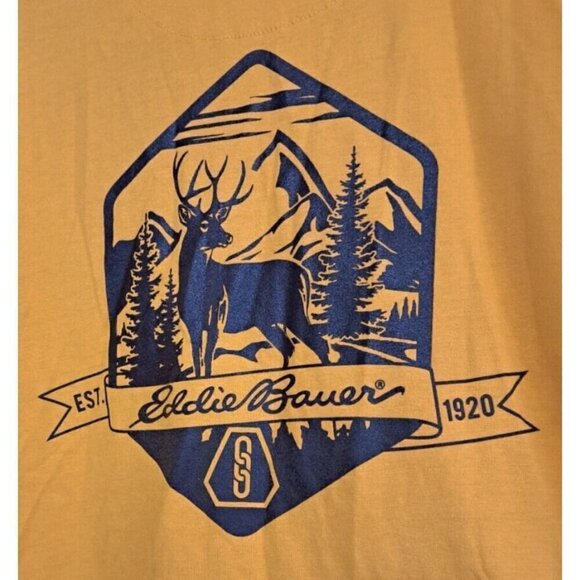 Eddie Bauer Men's XXL Workwear Yellow Long Sleeve Pocket T-Shirt Large Logo - Picture 4 of 7